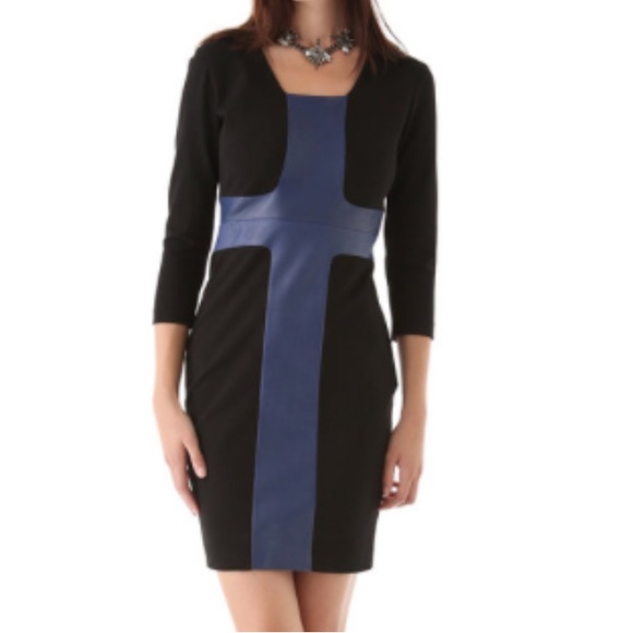 Robert Rodriguez Dresses & Skirts - Robert Rodriguez Leather Black and Blue Long Sleeve Dress
